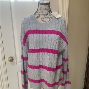 Women's Gray and Pink Cable Knit Sweater. Nwt. Large